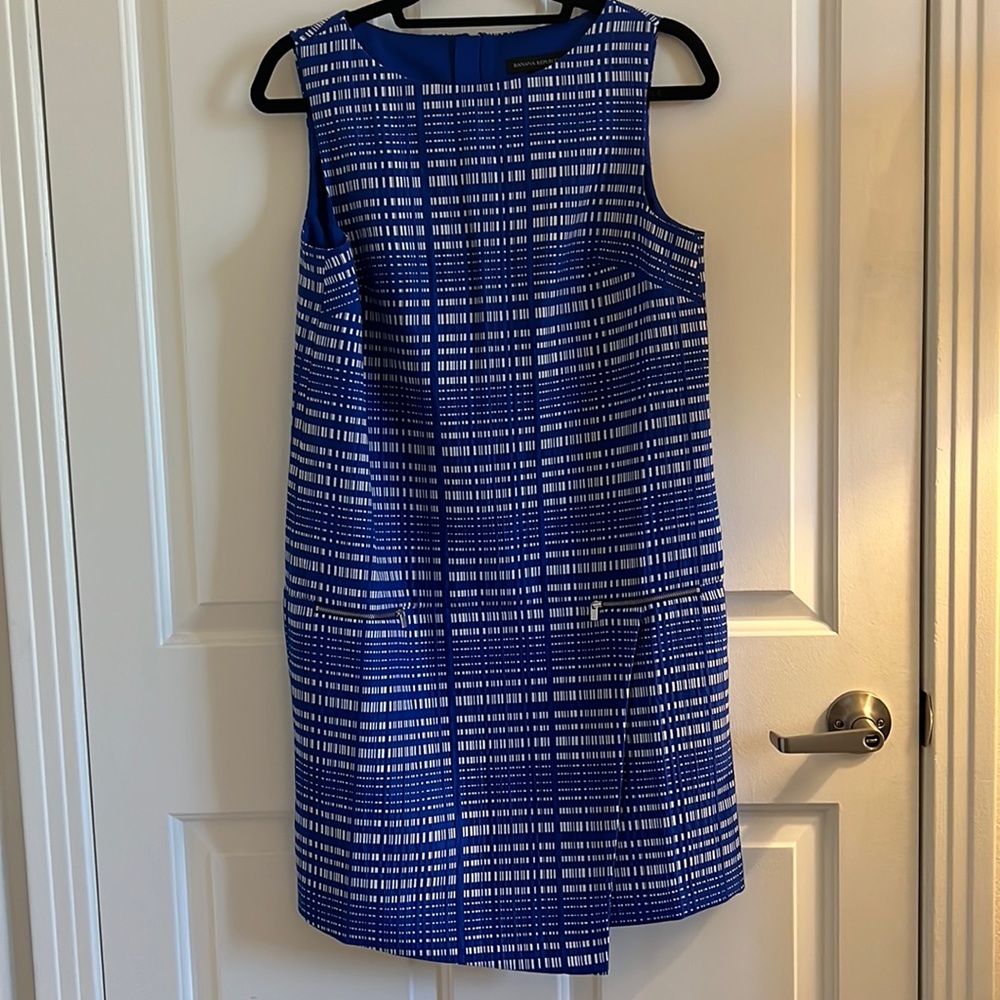 Banana Republic Sleeveless Formal Blue Checkered Dress 🧿